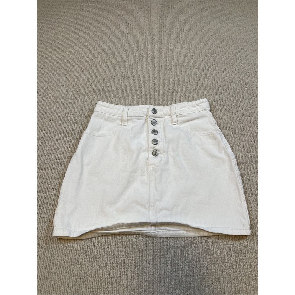 Brandy Melville J Galt White Denim Stretch Button Fly Mini Skirt
